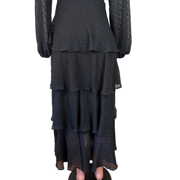 ASTR the Label Black Tiered Maxi Dress Small plunge romantic Fairy Goth Morticia - Picture 6 of 8